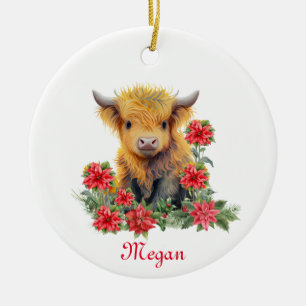 Décoration En Céramique Noël de la vache des Highlands Nom personnalisé
