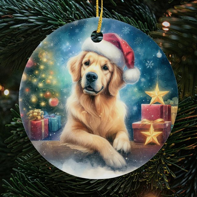 Décoration En Céramique Noël de l'Aquarelle Golden Retriever (Créateur téléchargé)
