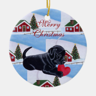 Décoration En Céramique Noël de marionnettes du Black Lab personnalisé