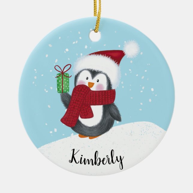 Décoration En Céramique Noël de pingouin personnalisé mignon (Devant)