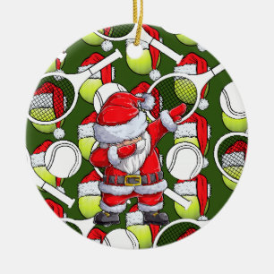 Décoration En Céramique Noël de tennis avec le Père Noël et la raquette