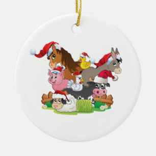Décoration En Céramique Noël des animaux de ferme