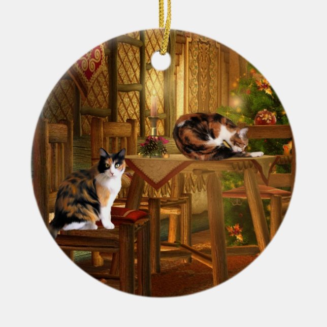 Décoration En Céramique Noël des chattes de Calico (Devant)