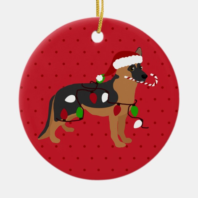 Décoration En Céramique Noël du berger allemand mignon (Devant)
