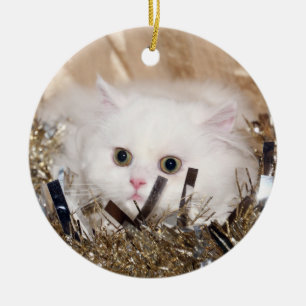 Décoration En Céramique Noël du chat perse blanc