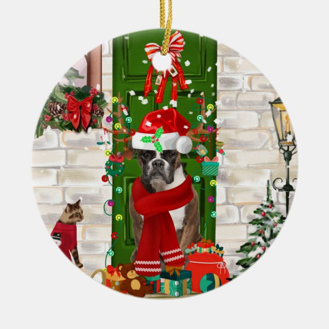 Décoration En Céramique Noël du chien de boxe (Devant)