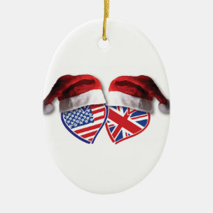 Décoration En Céramique Noël Etats-Unis et coeurs BRITANNIQUES de drapeau