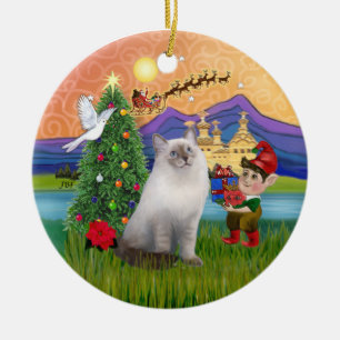 Décoration En Céramique Noël Fantastique - Chat Ragdoll (pointe de sceau b