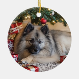 Décoration En Céramique Noël Keeshond