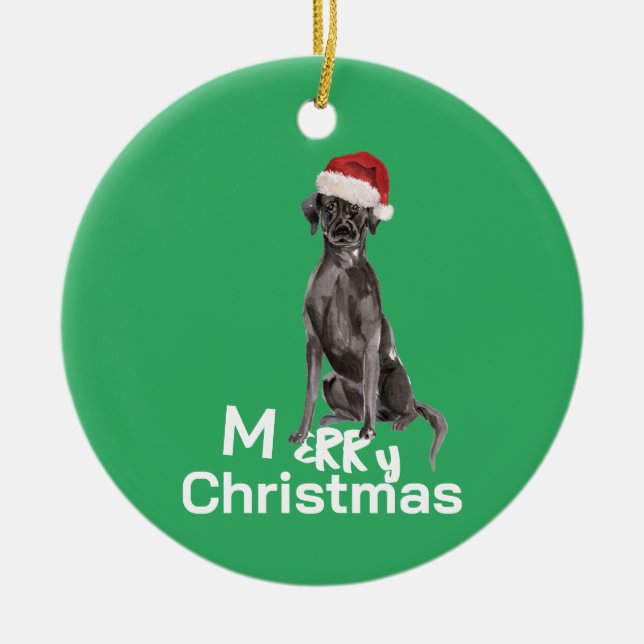 Décoration En Céramique Noël Labrador Chien blanc Vert Joyeux voeux (Devant)