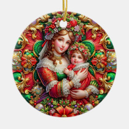 Décoration En Céramique NOËL ~ Mère et Enfant 19e siècle ~