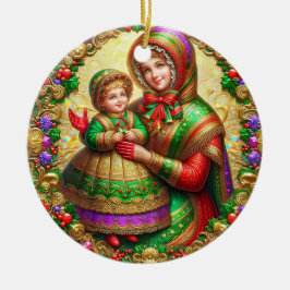 Décoration En Céramique NOËL ~ Mère et Enfant 19e siècle ~