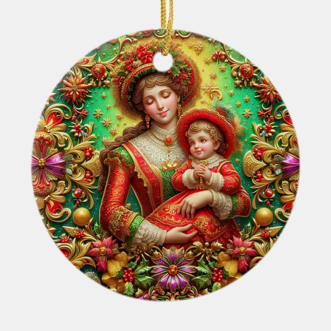 Décoration En Céramique NOËL ~ Mère et Enfant 19e siècle ~ (Devant)