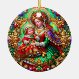 Décoration En Céramique NOËL ~ Mère et Enfant 19e siècle ~