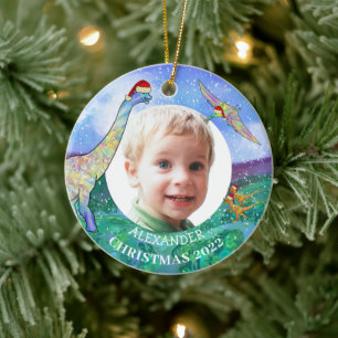 Décoration En Céramique Noël mignon Dinosaur Photo personnalisée 2022