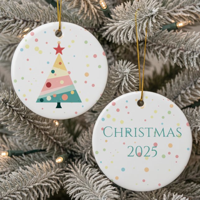 Décoration En Céramique Noël moderne de Polka Dot Whimsical (Personalized Pastel color polka dot Christmas tree Christmas ornament)