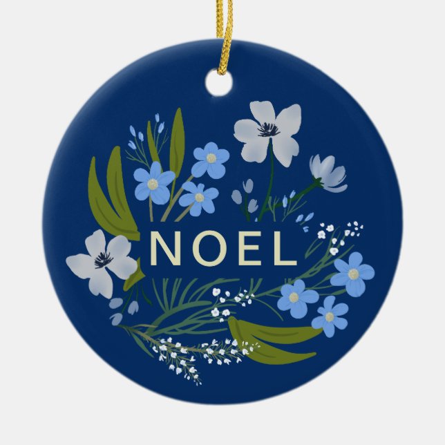 Décoration En Céramique NOEL Nom de famille Blue floral (Devant)