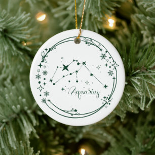 Décoration En Céramique Noël Nom personnalisé Aquarius Zodiac vert