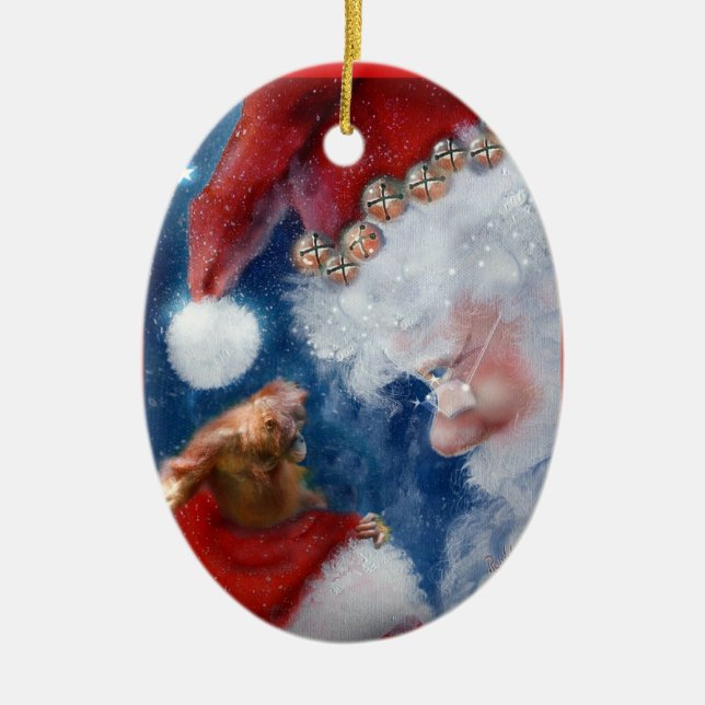 Décoration En Céramique Noël Orangoutan avec Père Noël (Devant)