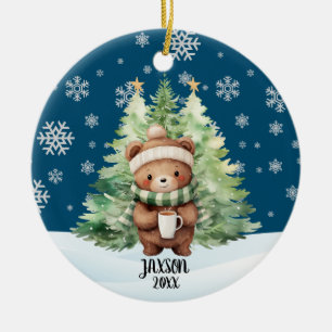 DÉCORATION EN CÉRAMIQUE NOËL OURS DE BOIS