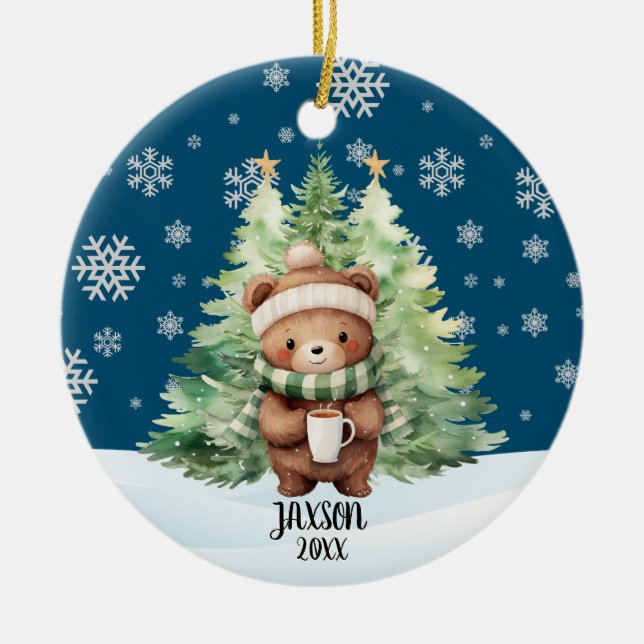 DÉCORATION EN CÉRAMIQUE NOËL OURS DE BOIS (Devant)