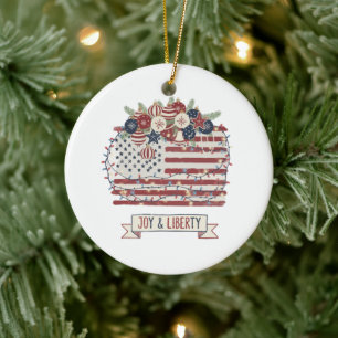 Décoration En Céramique Noël patriotique Drapeau américain "Joie et Libert