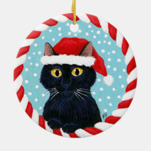 Décoration En Céramique Noël Père Noël Black Cat
