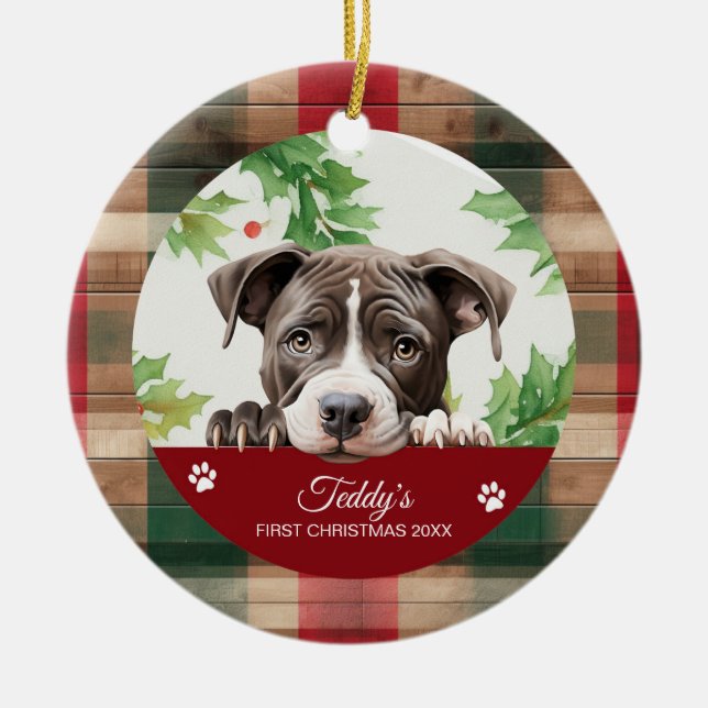 Décoration En Céramique Noël personnalisé American Pit Bull (Devant)