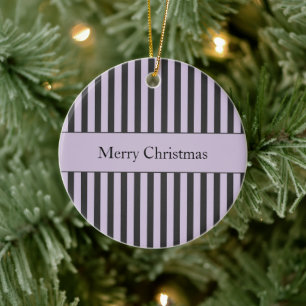 Décoration En Céramique Noël Rayures Violet Noir Blanc