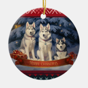 Décoration En Céramique Noël sibérien Husky