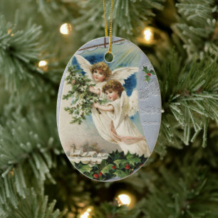 Décoration En Céramique Noël vintage, anges victoriens dans un voilier