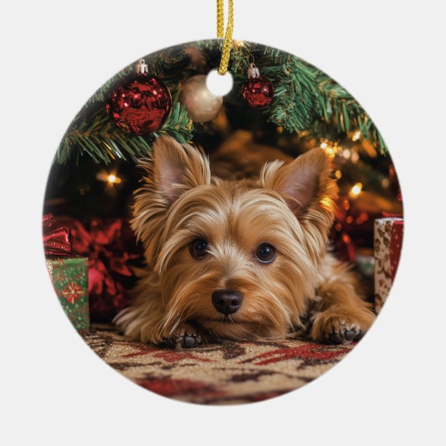 Décoration En Céramique Noël Yorkie (Devant)