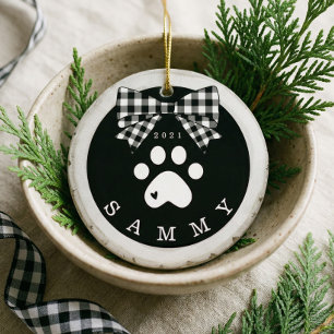 Décoration En Céramique Noir blanc Plaid Empreinte de patte Animaux de com