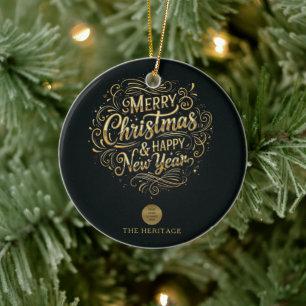 Décoration En Céramique Noir et or Joyeux Noël et Bonne Année