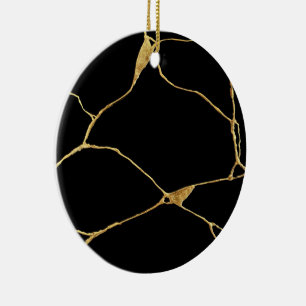 Décoration En Céramique Noir Kintsugi Ancien Kintsukuroi