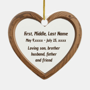 Décoration En Céramique Nom Daté Personnalisé Photo Coeur en bois poli