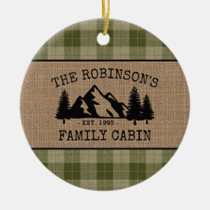 Décoration En Céramique Nom de famille Cabine Arbres Sage Green Plaid Burl
