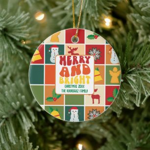 Décoration En Céramique Nom de famille coloré rétro gras Noël