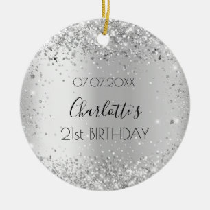 Décoration En Céramique Nom du confetti argenté d'anniversaire