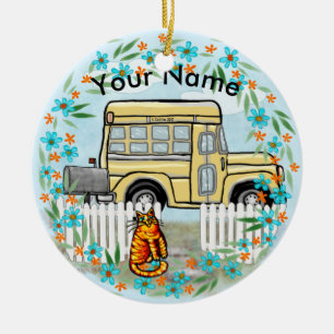 Décoration En Céramique Nom personnalisé du jour du bus scolaire