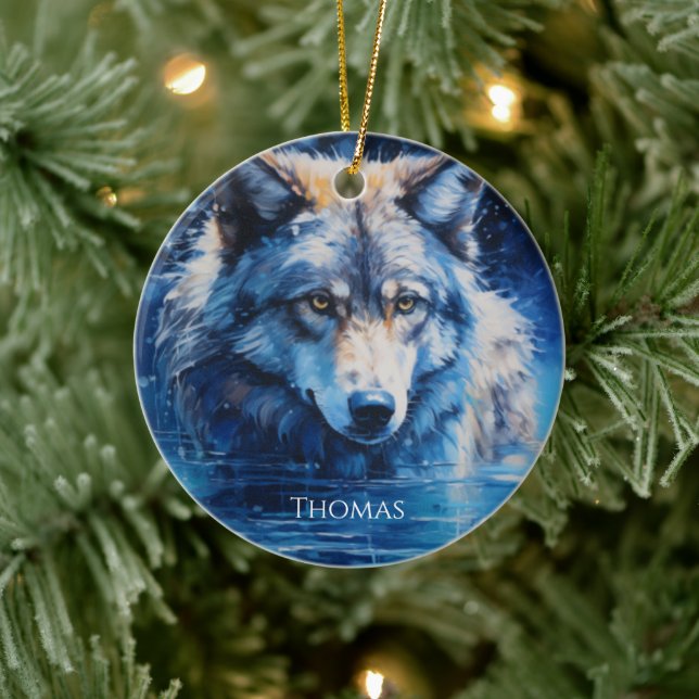 Décoration En Céramique Nom personnalisé du loup d'hiver (Arbre)