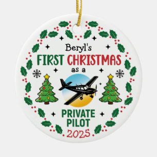 Décoration En Céramique Nom personnalisé Pilote privé Premier Noël