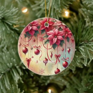 Décoration En Céramique Nom personnalisé Whimsica Poinsettia Baubles de No