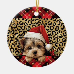 Décoration En Céramique Nom personnalisé Yorkshire Terrier chien Santa hat