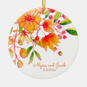 Décoration En Céramique Noms personnalisés Date de mariage floral orange