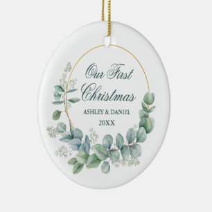Décoration En Céramique Nos premiers Feuilles de Noël Eucalyptus Photo Ret