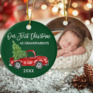 Décoration En Céramique Nos premiers grands-parents de Noël Camion PHOTO G