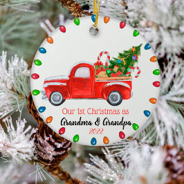 Décoration En Céramique Nos premiers grands-parents de Noël Camion Rouge, 