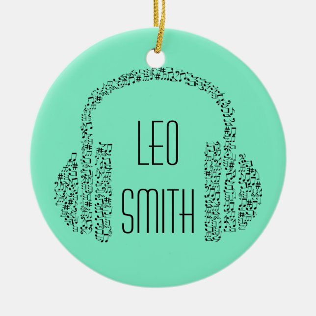 Décoration En Céramique Notes de thème musical casques nom personnalisé (Devant)