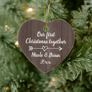 Décoration En Céramique Notre 1er Noël ensemble bois brun vintage